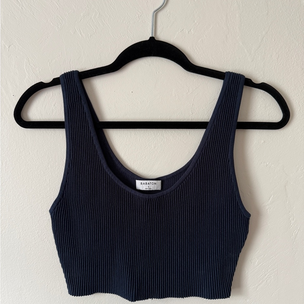 Babaton Black Ribbed Crop Tank Top